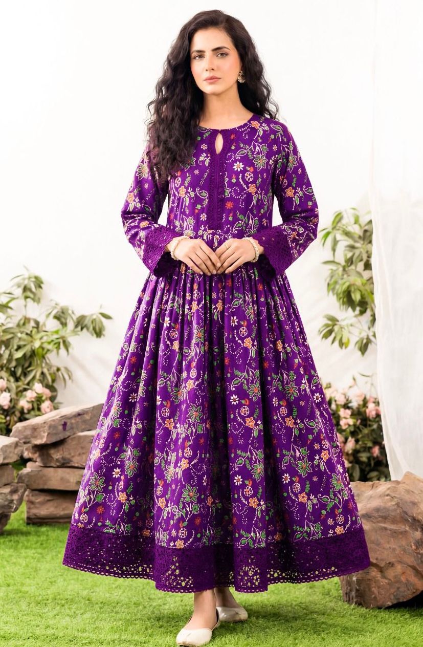 Elegant Dark Purple Floral 2 Piece Unstitched Lawn Suit – Premium Summer Wear