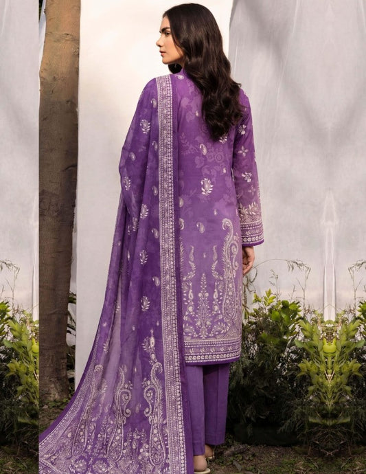 Elegant Purple Base White Print 3 Piece Unstitched Lawn Suit – Premium Summer Collection