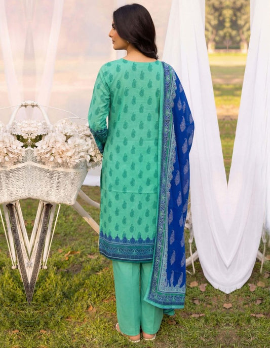 Elegant Aqua Green & Royal Blue 3 Piece Unstitched Lawn Suit – Premium Summer Collection