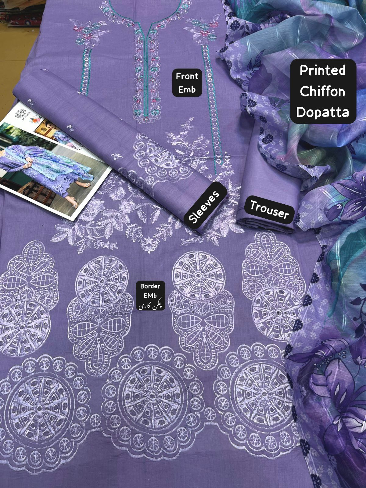 3PC- Unstitched Fully Embroidered Lawn Suit