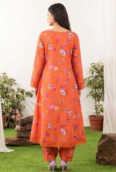 Radiant Coral Floral – Digital Print Lawn 2 Piece Unstitched Suit