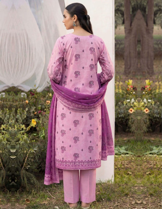 Elegant Pink & Purple 3 Piece Unstitched Lawn Suit – Premium Summer Collection with Dupatta