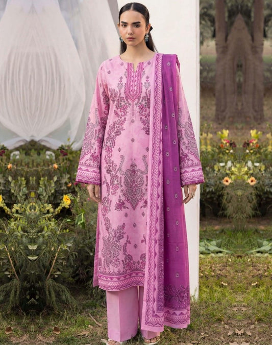 Elegant Pink & Purple 3 Piece Unstitched Lawn Suit – Premium Summer Collection with Dupatta