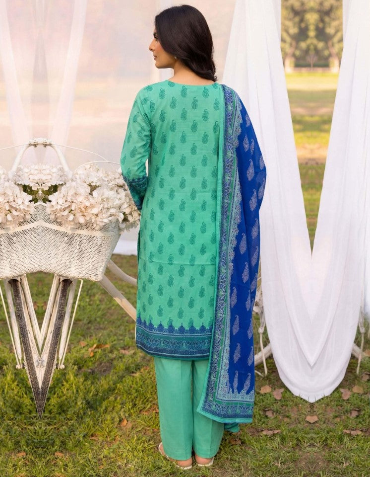 Elegant Aqua Green & Royal Blue 3 Piece Unstitched Lawn Suit – Premium Summer Collection