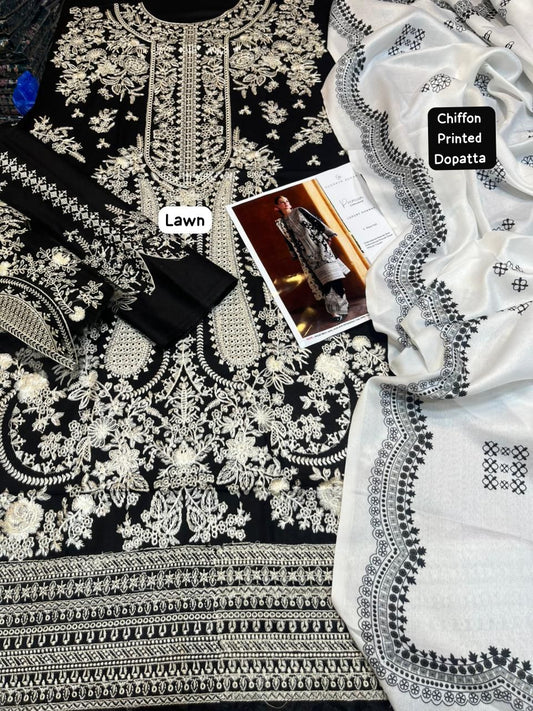 3PC- Unstitched Fully Embroidered Lawn Suit
