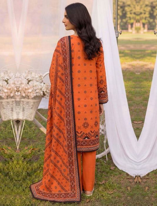 Vibrant Orange 3 Piece Unstitched Lawn Suit – Premium Summer Collection with Dupatta