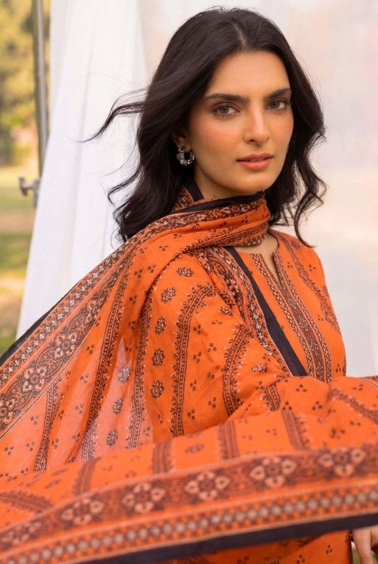 Vibrant Orange 3 Piece Unstitched Lawn Suit – Premium Summer Collection with Dupatta