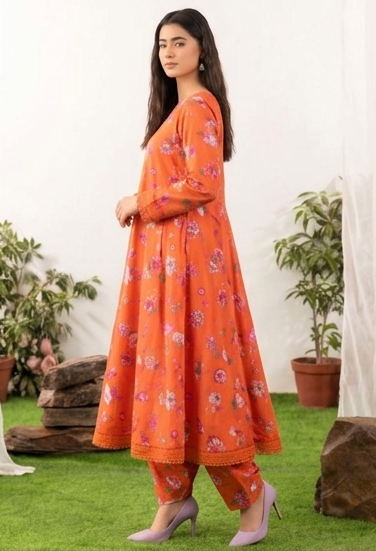 Radiant Coral Floral – Digital Print Lawn 2 Piece Unstitched Suit